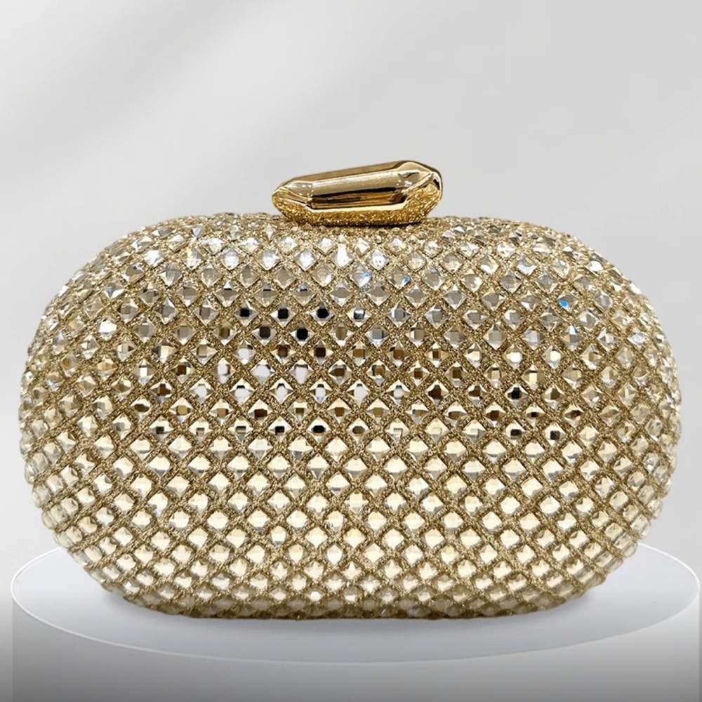 🆕 Gold Rhinestone Clutch Handbag - Picture 2 of 9